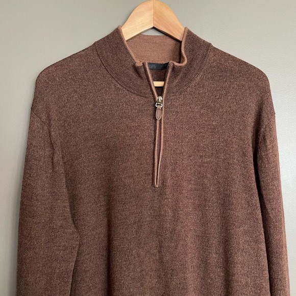 Raffi The Palmer Pullover Wool Sweater Sz XXL Long Sleeve Quarter Zip Mock Neck - Picture 3 of 16